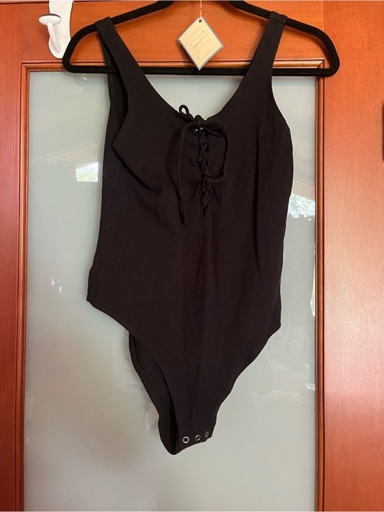 Topshop Tops - Topshop Black Lace-Up One-Piece Bodysuit